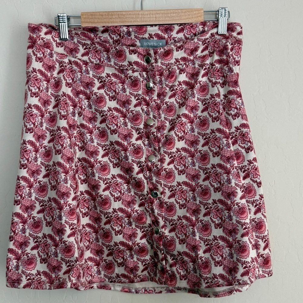 Torrid LoveSick Suede Floral Mini Button Front Skirt Pink Cream Plus Size 1